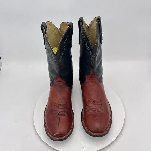 Dennard's Western Wear Men Size 9 Brown Black Color Block Leather Western Boot - Picture 3 of 16